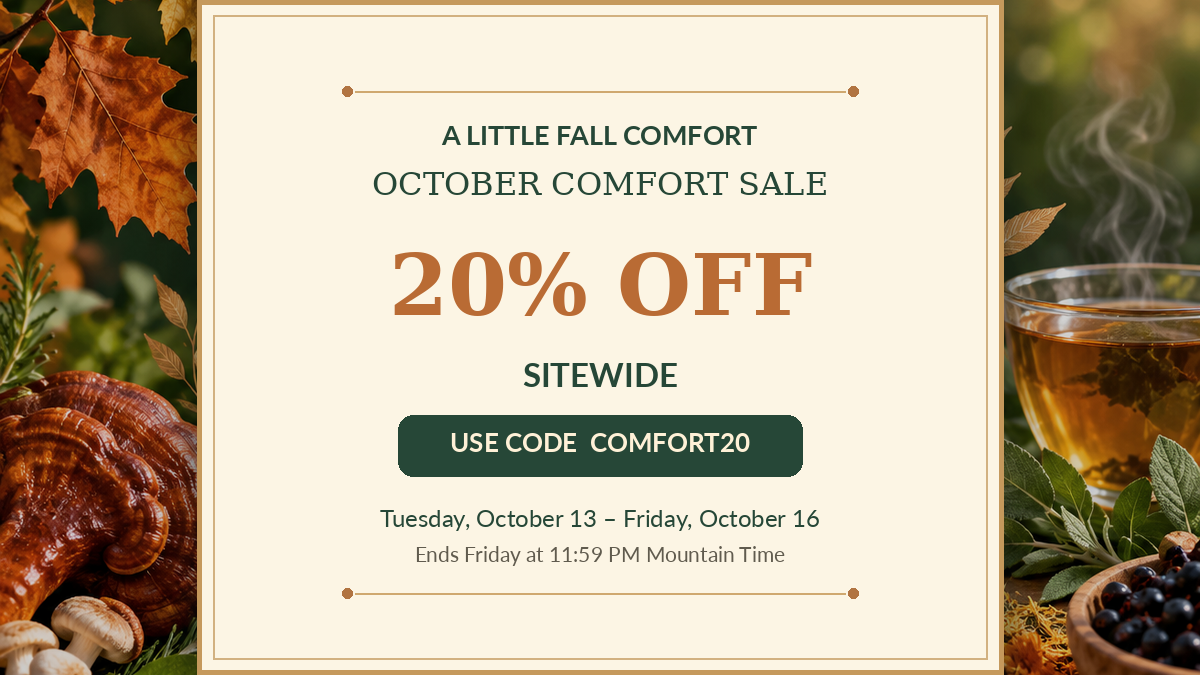 October sale with mushrooms and tea, fall colors 